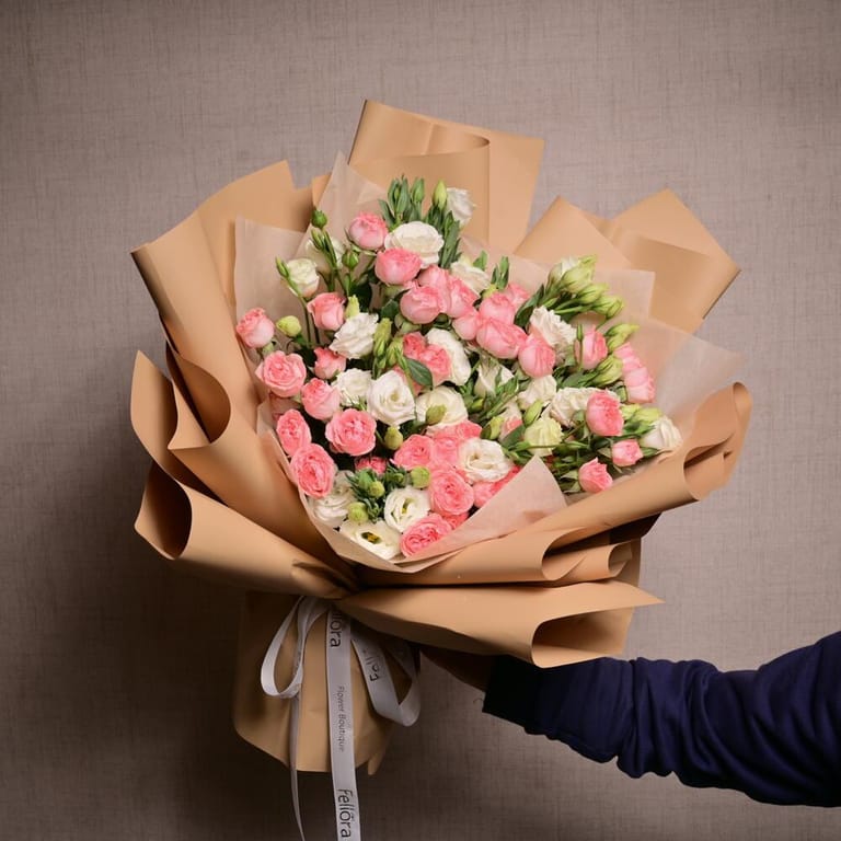 Bombastic Spray Roses And White Lisianthus Luxury Bouquet-A1136 - Image 1