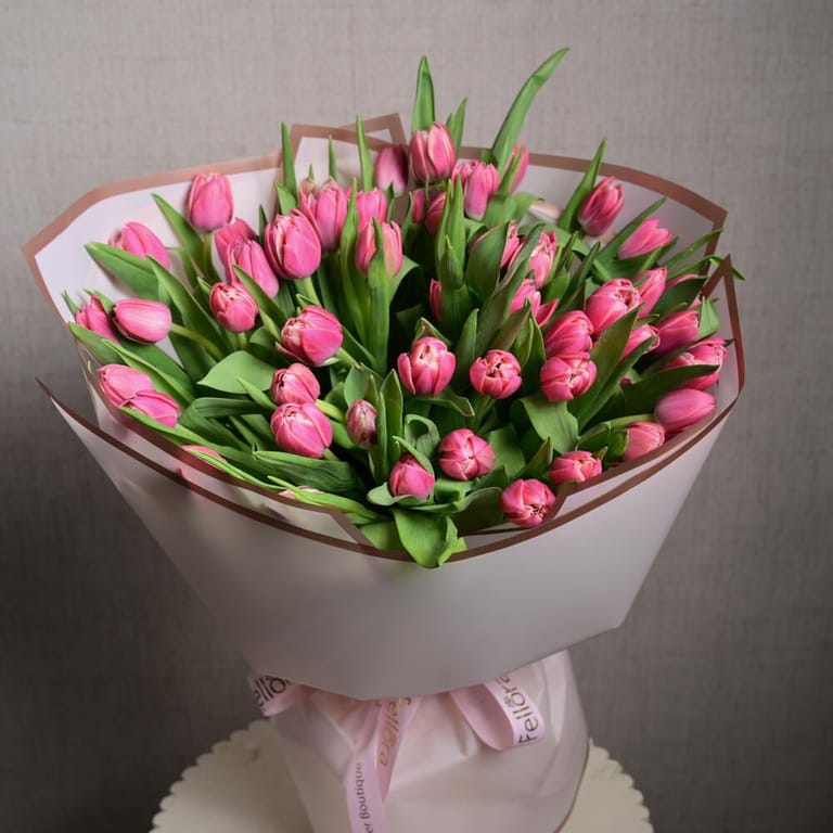 51 Dark Pink Double Petal Tulips Bouquet-A1120 - Image 3