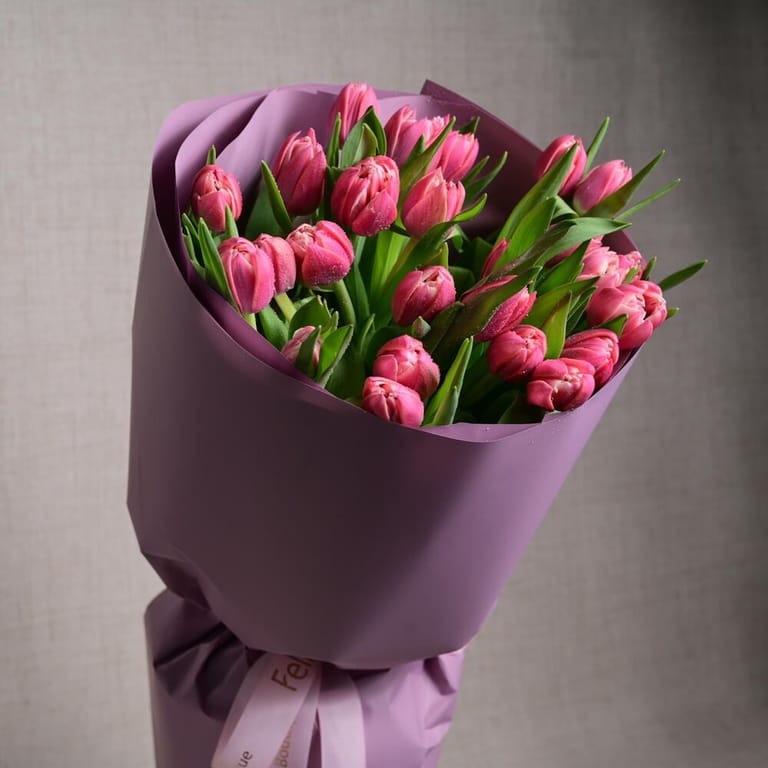 25 Dark Pink Double Petal Tulips Bouquet-A1148 - Image 1