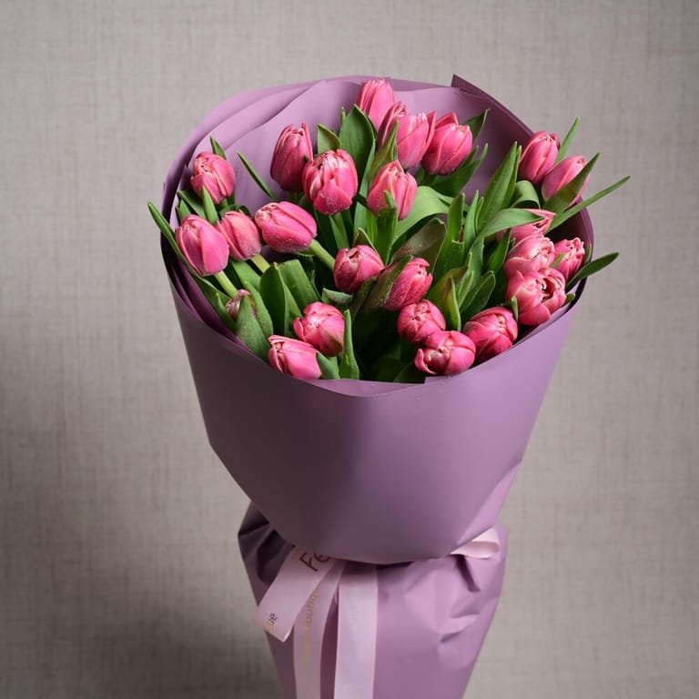 25 Dark Pink Double Petal Tulips Bouquet-A1148 - Image 2