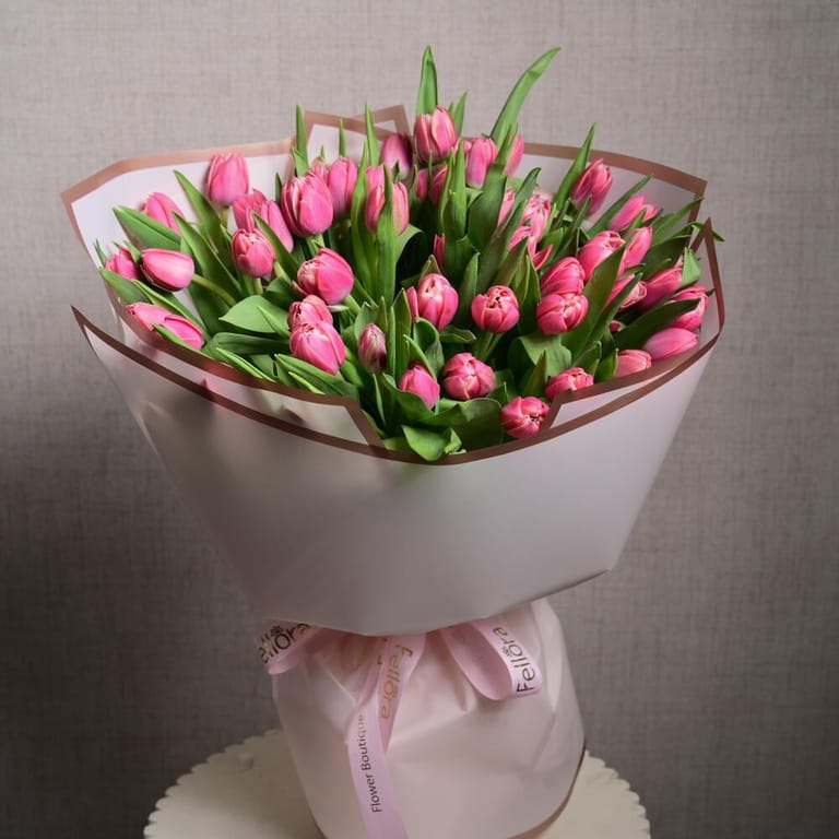 51 Dark Pink Double Petal Tulips Bouquet-A1120 - Image 6
