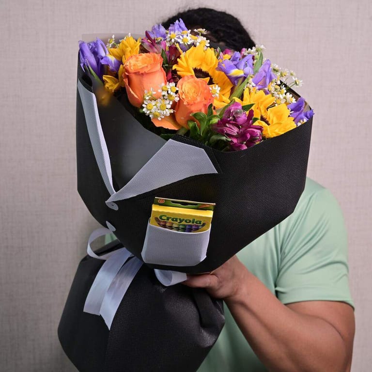 Back To School Mixed Flowers And Crayola Crayons Bouquet-A1291 - Image 1