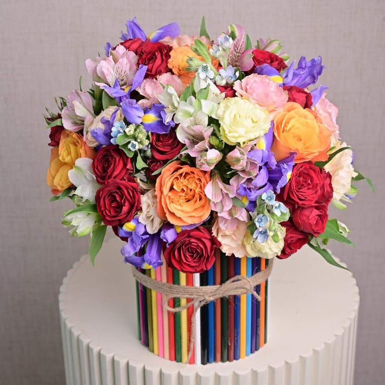 Back To School Premium Mixed Flowers Pencil Box Arrangement-A1292 - Image 1