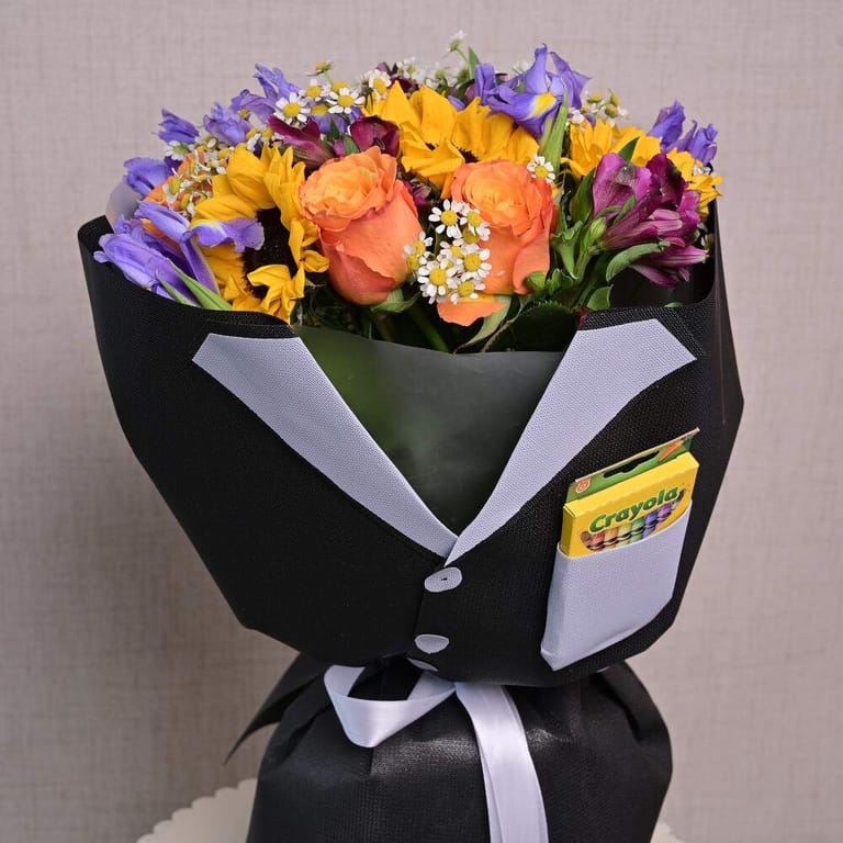 Back To School Mixed Flowers And Crayola Crayons Bouquet-A1291 - Image 2
