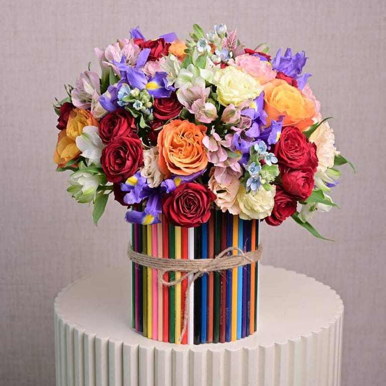 Back To School Premium Mixed Flowers Pencil Box Arrangement-A1292 - Image 2