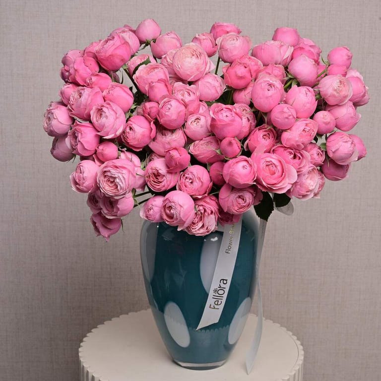 25 Silva Peony Spray Roses In Luxury Vase-A1315 - Image 1