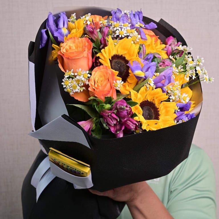 Back To School Mixed Flowers And Crayola Crayons Bouquet-A1291 - Image 3