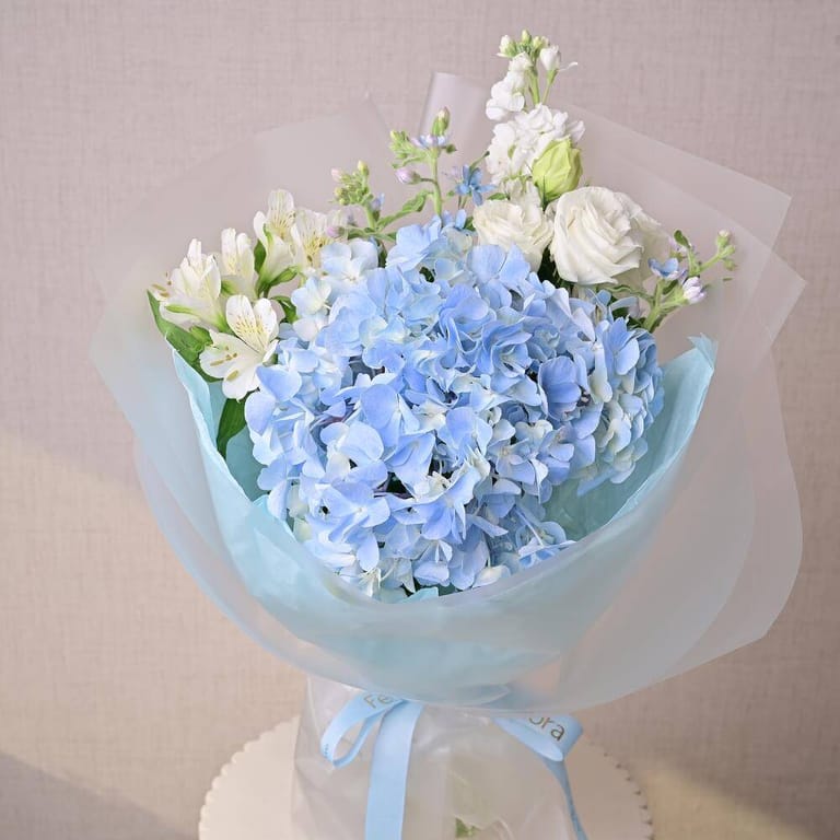 Blue Hydrangea White Roses Alstroemeria And Matthiola Bouqu-A1316 - Image 2