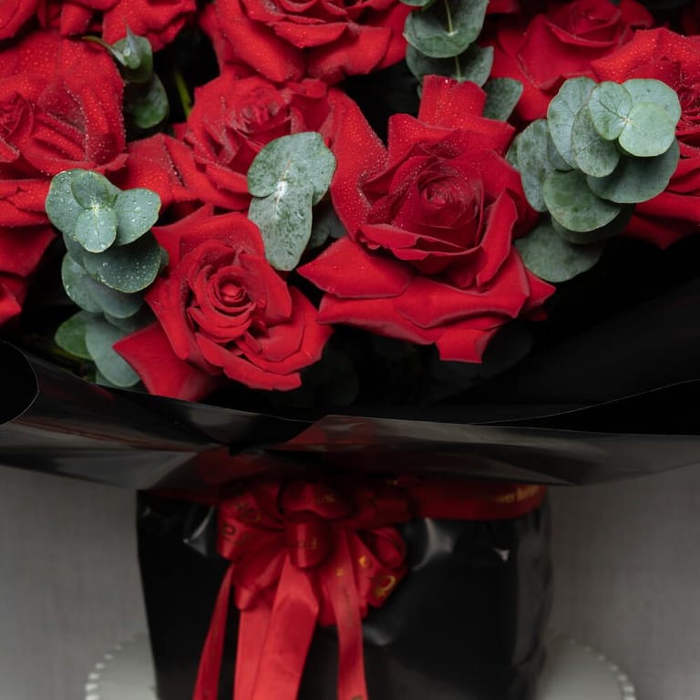 51 Red French Roses And Eucalyptus Bouquet-A1434 - Image 2