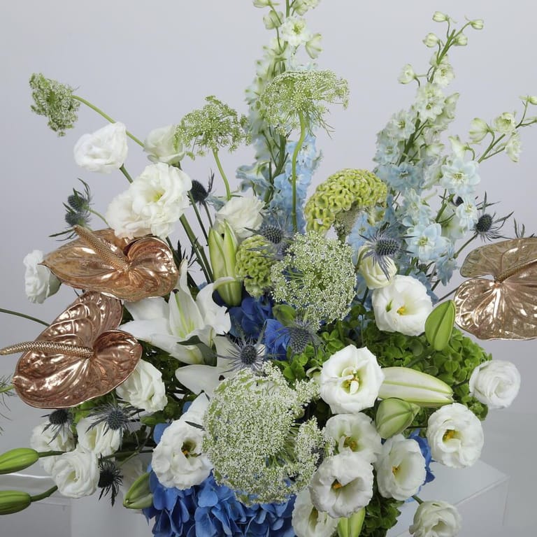 Blue Hydrangea Lisianthus And Delphinium Luxury Floral Cent-A1414 - Image 2
