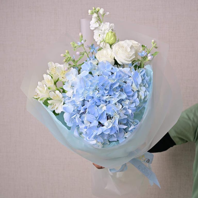 Blue Hydrangea White Roses Alstroemeria And Matthiola Bouqu-A1316 - Image 4