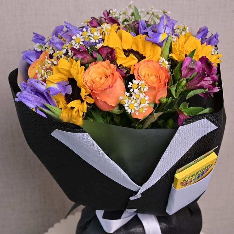 Back To School Mixed Flowers And Crayola Crayons Bouquet-A1291 - Image 6