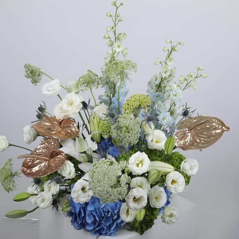 Blue Hydrangea Lisianthus And Delphinium Luxury Floral Cent-A1414 - Image 3