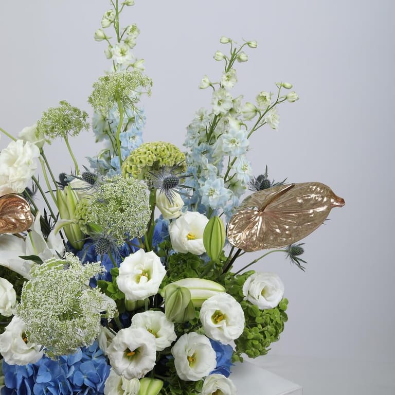 Blue Hydrangea Lisianthus And Delphinium Luxury Floral Cent-A1414 - Image 4