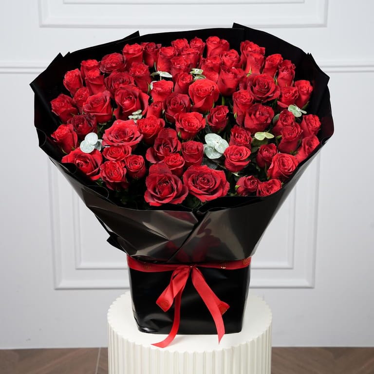 51 Red Roses Luxury Black Wrapped Bouquet-A1582 - Image 1