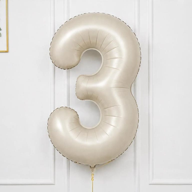Beige Number Three Helium Foil Balloon-A1776 - Image 1