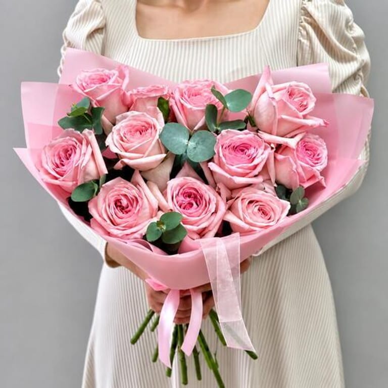 11 Pink Ohara Roses Flower Bouquet-A1687 - Image 3