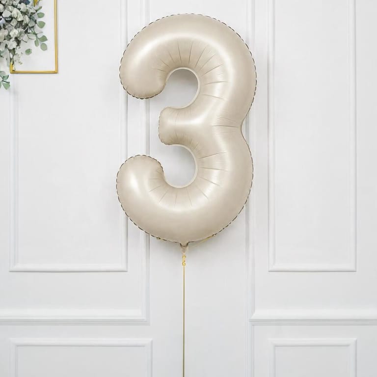 Beige Number Three Helium Foil Balloon-A1776 - Image 2