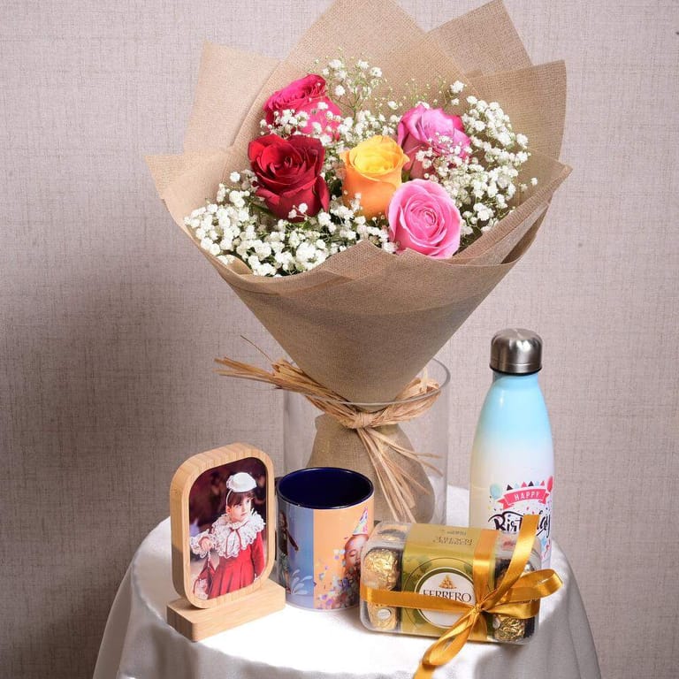 Birthday Gift Set With Mixed Roses Bouquet-C69 - Image 1