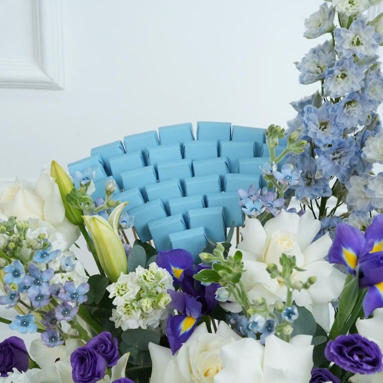 Blue And White Flowers With Chocolates Luxury Box-C103 - Image 2