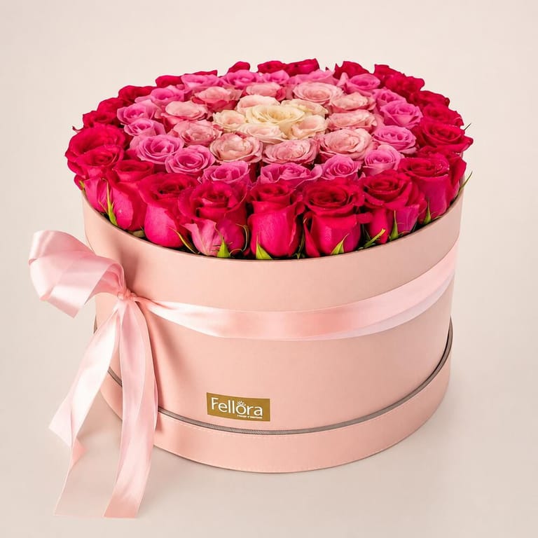 Luxury Mixed Pink Roses Round Flower Box-A5 - Image 1