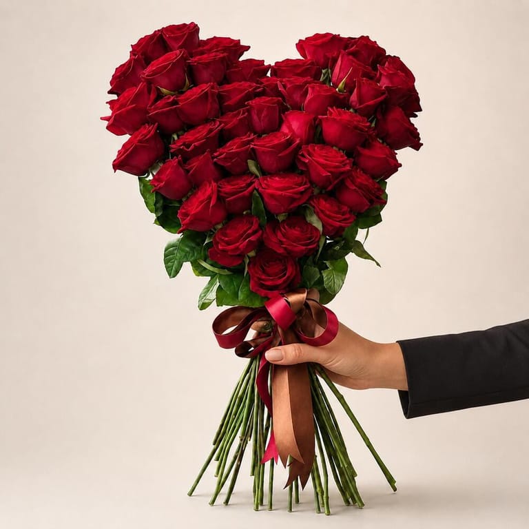 Hand Tied Heart Shaped Red Rose Bouquet-A14 - Image 1