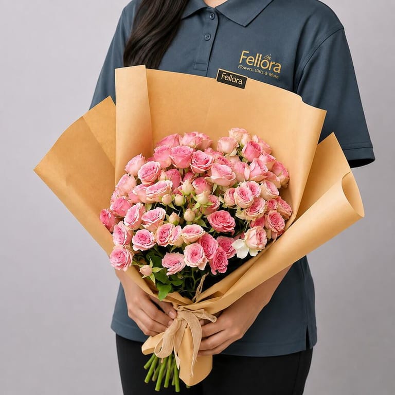 Flower Bouquet Of 9 Stems Pink Spray Roses-A36 - Image 1