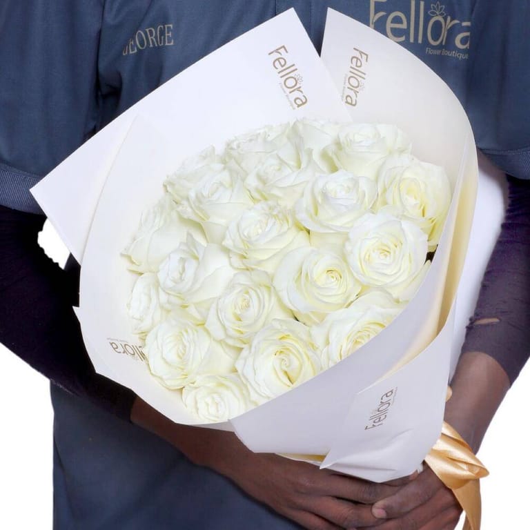 Flower Bouquet Of 21 White Roses-A27 - Image 4