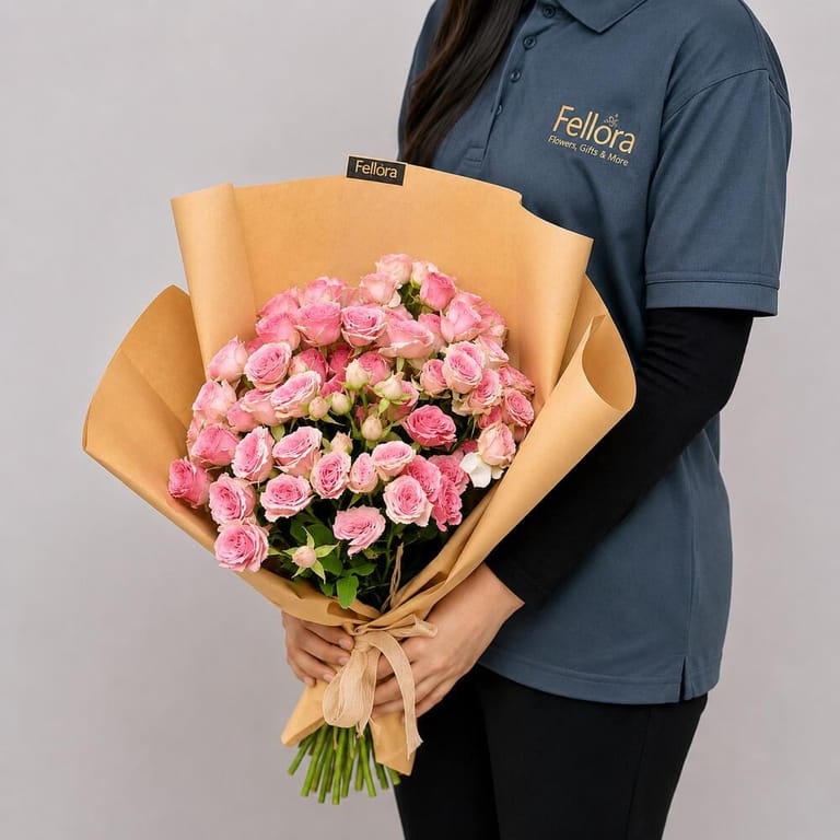 Flower Bouquet Of 9 Stems Pink Spray Roses-A36 - Image 2