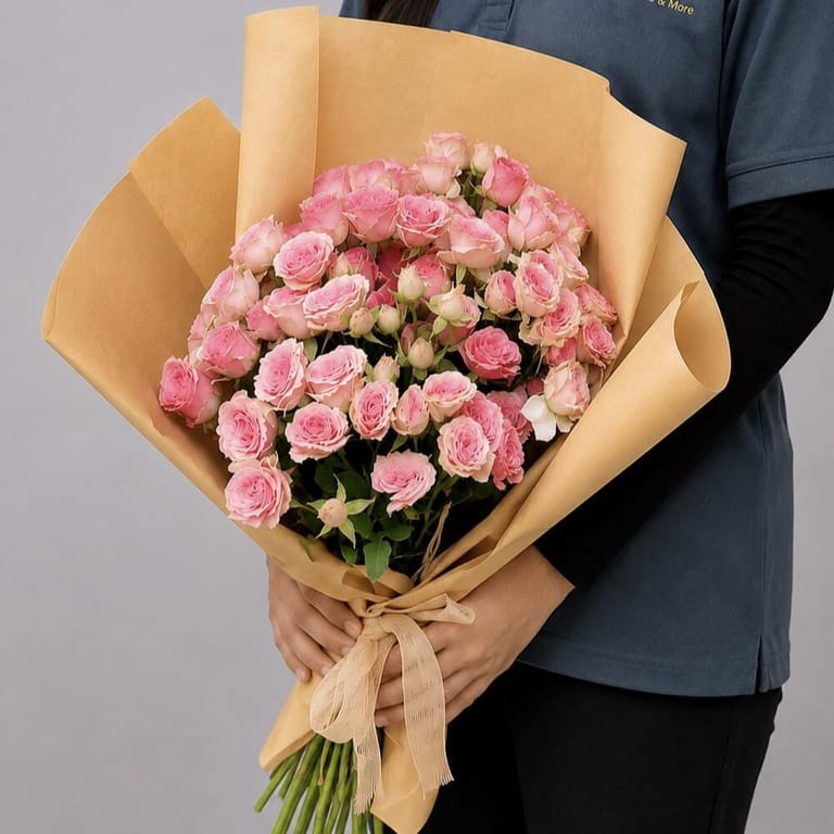 Flower Bouquet Of 9 Stems Pink Spray Roses-A36 - Image 3