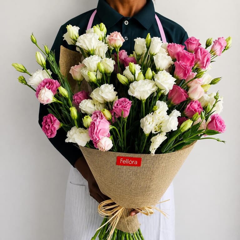 Pink White Lisianthus Bouquet-A71 - Image 1