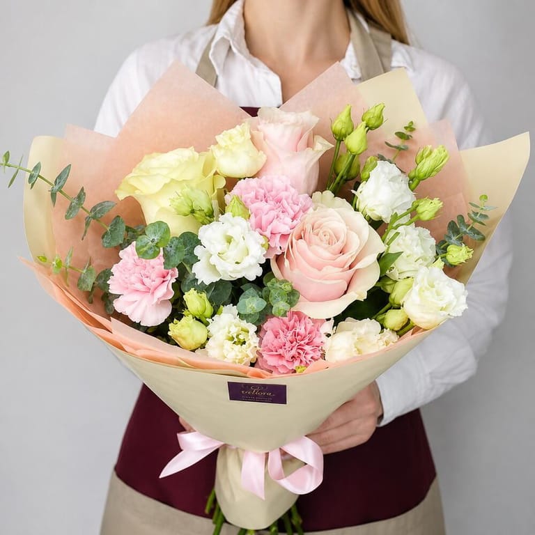 Mixed Pastel Flowers Bouquet-A93 - Image 1