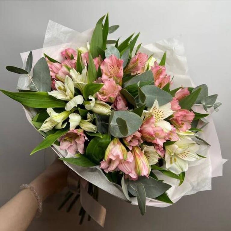Charming Pink And White Alstroemeria Bouquet-A124 - Image 1