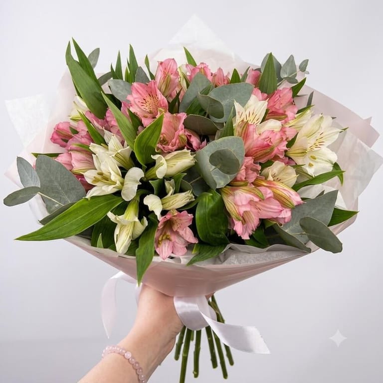 Charming Pink And White Alstroemeria Bouquet-A124 - Image 3