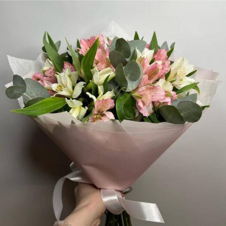 Charming Pink And White Alstroemeria Bouquet-A124 - Image 4