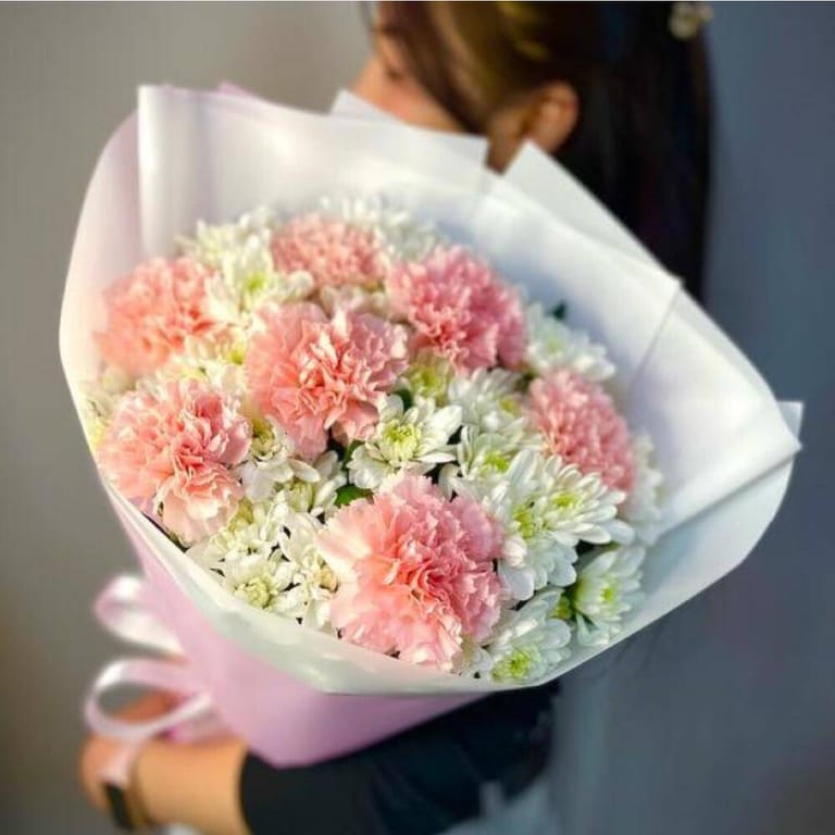 Pink Carnation White Daisy Bouquet-A133 - Image 3