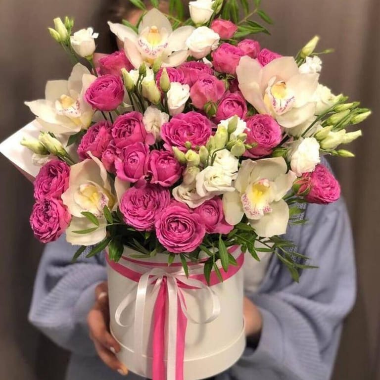 Pink Peony Rose And Orchid Box-A153 - Image 1