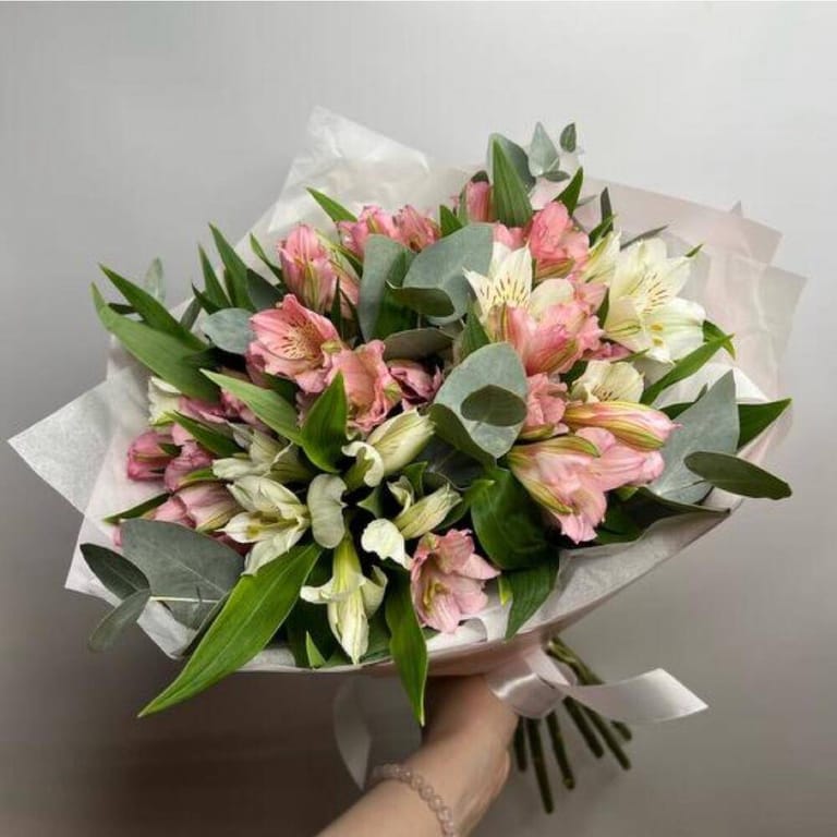 Charming Pink And White Alstroemeria Bouquet-A124 - Image 5