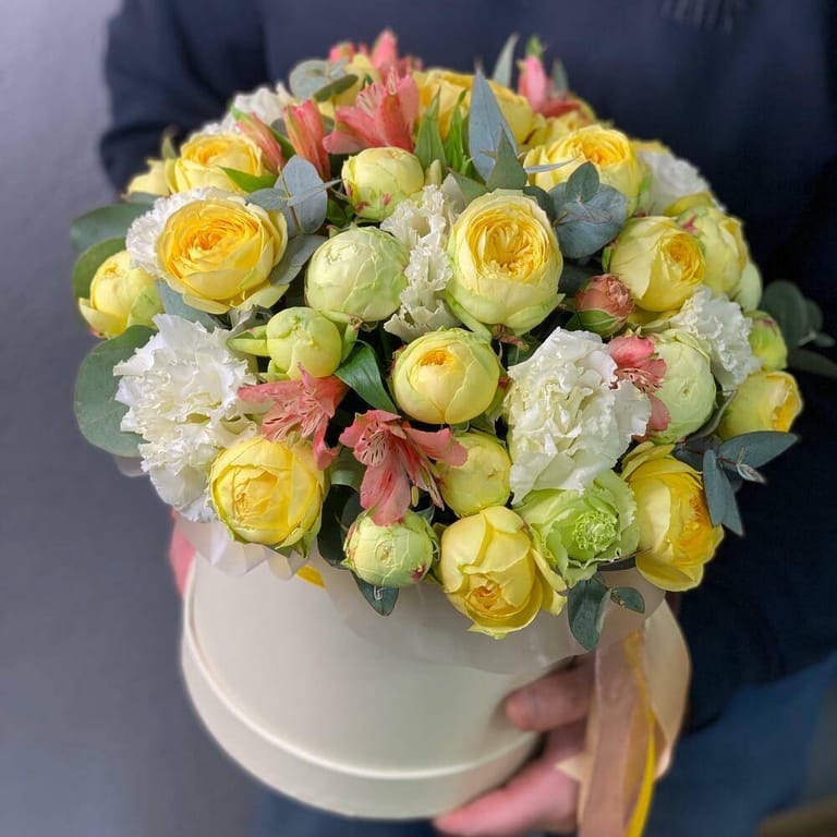 Yellow Peony Rose Flower Box-A181 - Image 1