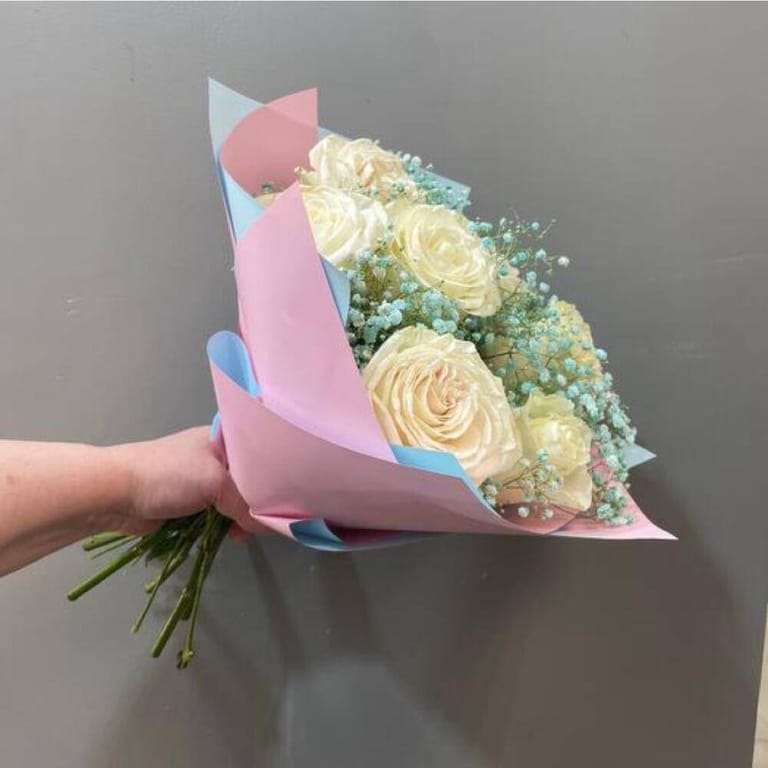 White Ohara And Blue Baby s Breath Bouquet-A176 - Image 3