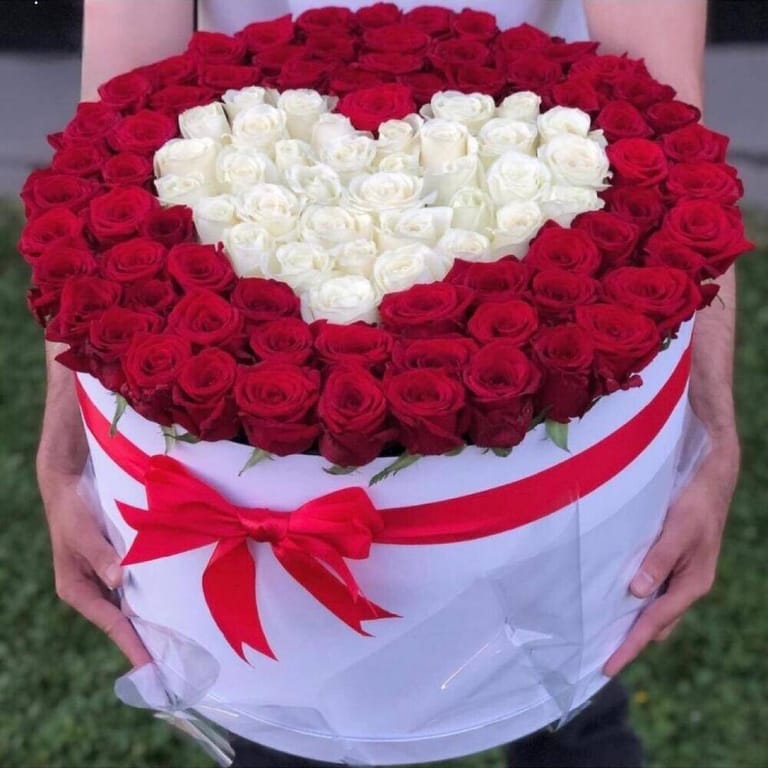 Red Roses with White Heart Flower Box-A224 - Image 1