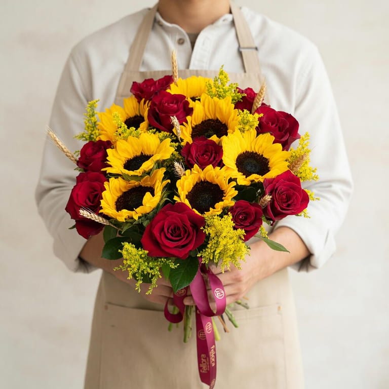 Sunflower Red Roses Bouquet-A234 - Image 1