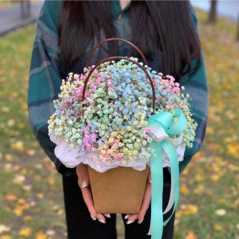 Pastel Baby s Breath Flower Basket-A212 - Image 2