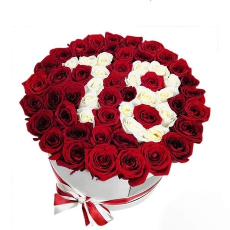 Red White Roses Number Flower Box-A235 - Image 1