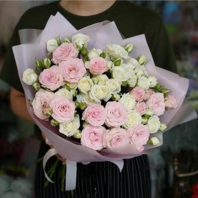 Pink White Spray Roses Bouquet-A252 - Image 1
