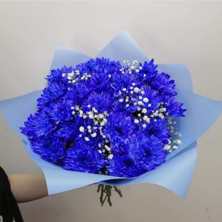 Royal Blue Chrysanthemum Bouquet-A204 - Image 4