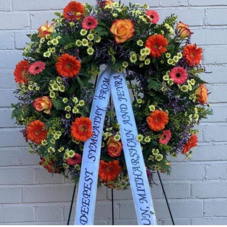 Orange Rose Gerbera Sympathy Wreath-A255 - Image 1