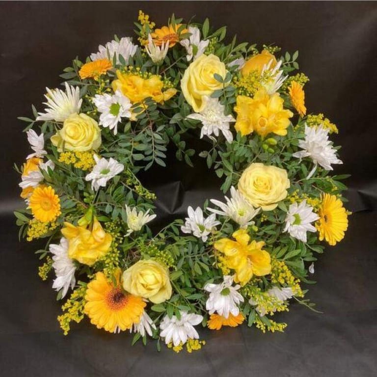 Yellow White Sympathy Flower Wreath-A254 - Image 2