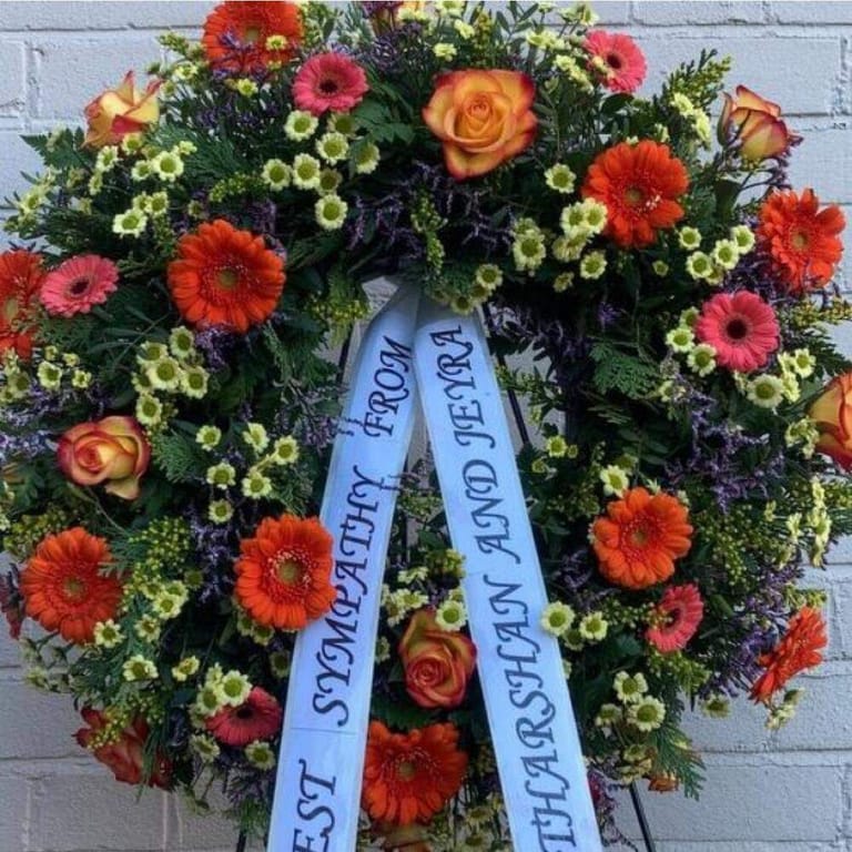 Orange Rose Gerbera Sympathy Wreath-A255 - Image 2