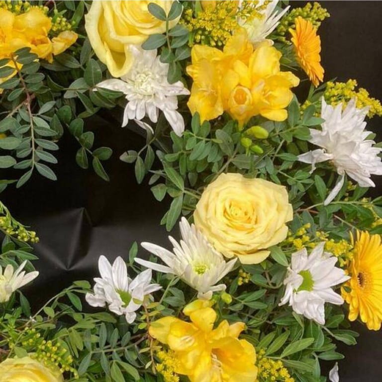 Yellow White Sympathy Flower Wreath-A254 - Image 3